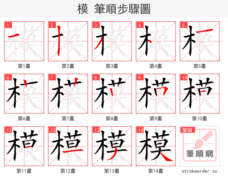 模 的笔顺分步演示（一笔一画写字）