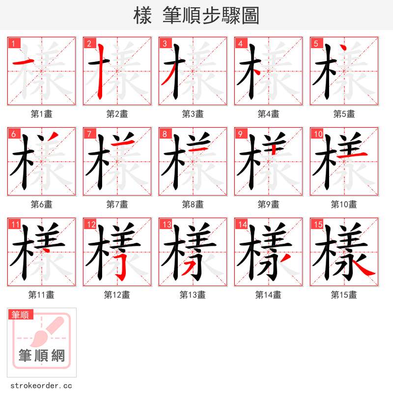 樣 的笔顺分步演示（一笔一画写字）