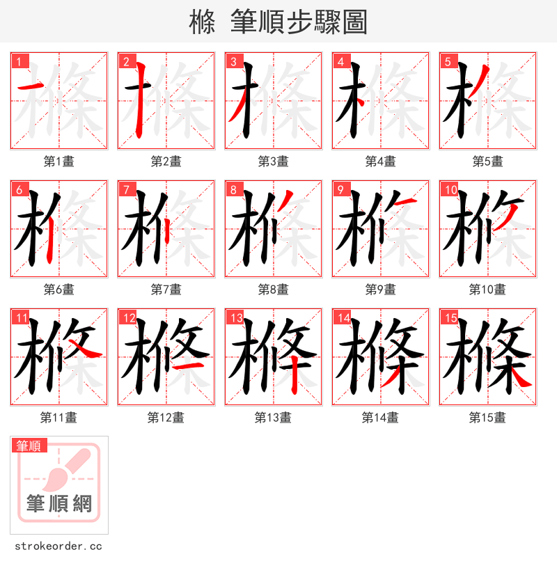 樤 的笔顺分步演示（一笔一画写字）