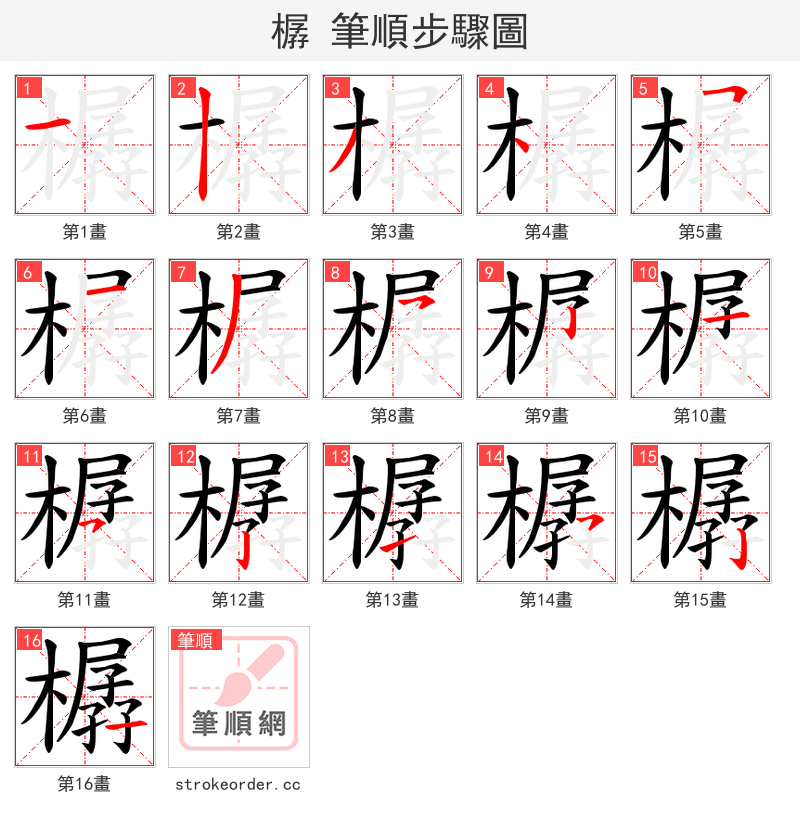 樼 的笔顺分步演示（一笔一画写字）