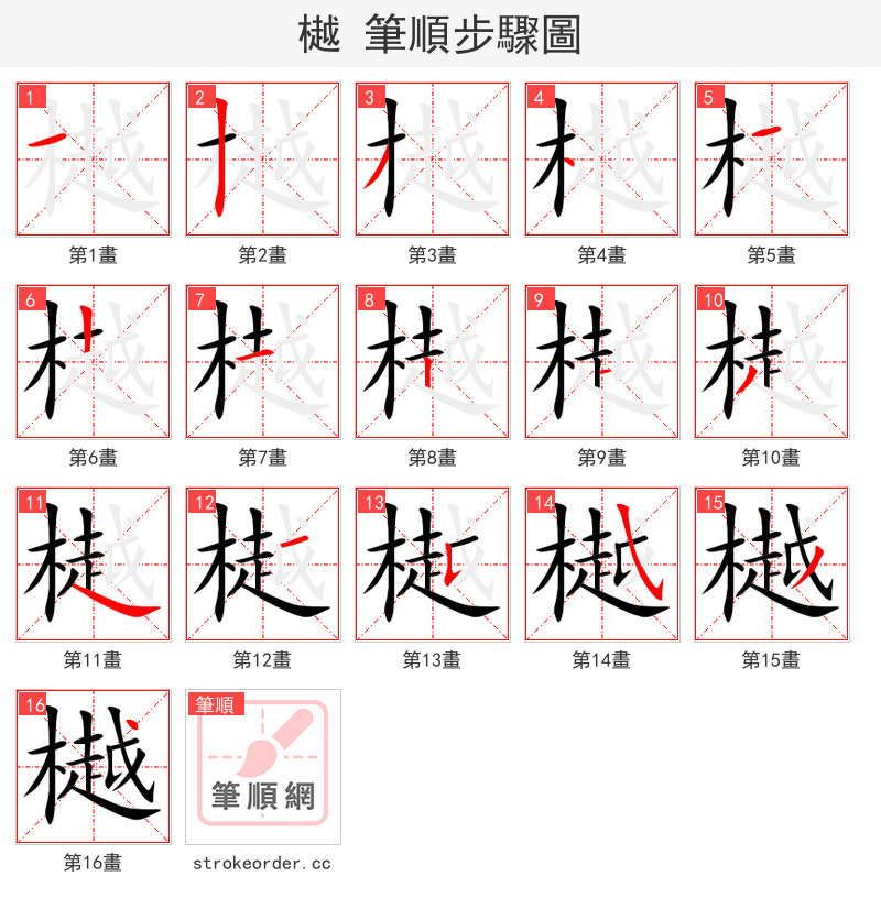 樾 的笔顺分步演示（一笔一画写字）