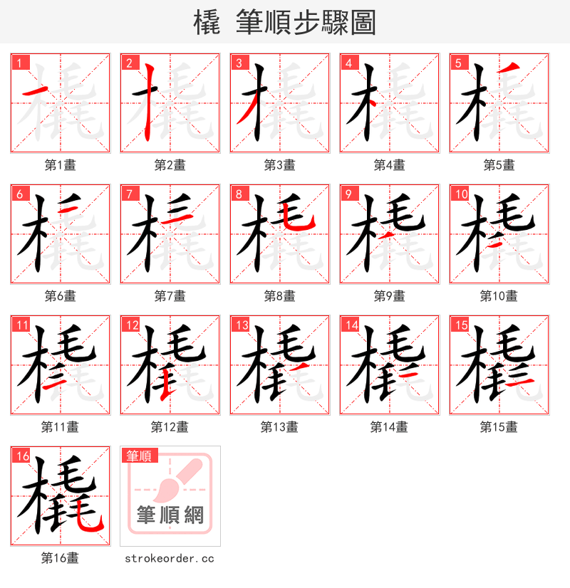stroke order steps of 橇