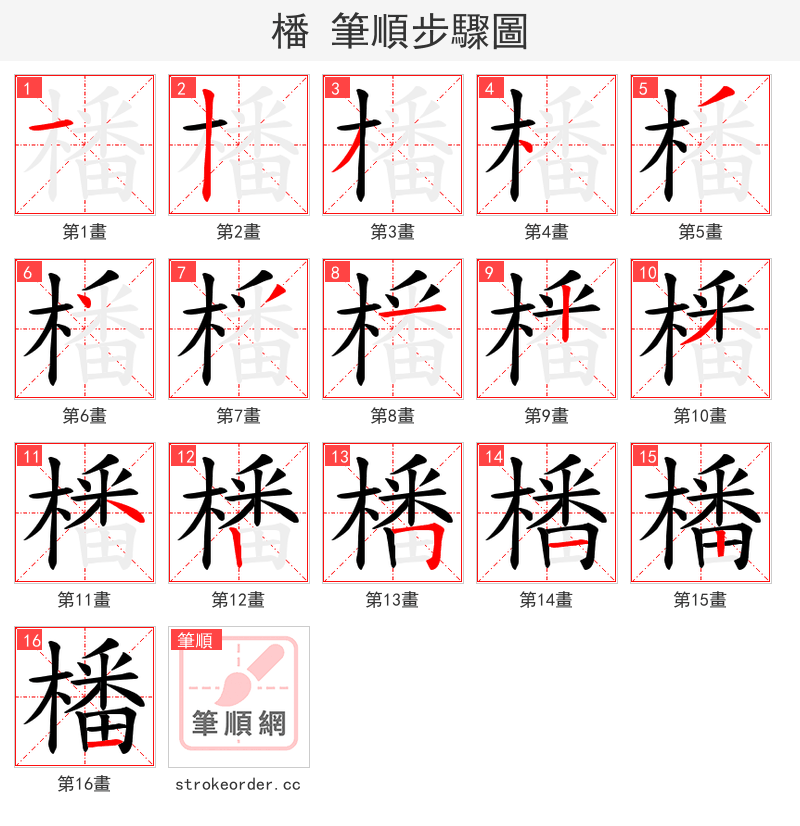 橎 的笔顺分步演示（一笔一画写字）
