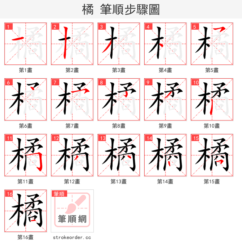 橘 的笔顺分步演示（一笔一画写字）