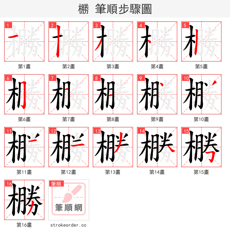 橳 的笔顺分步演示（一笔一画写字）