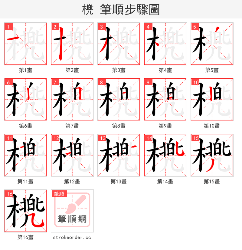 橷 的笔顺分步演示（一笔一画写字）
