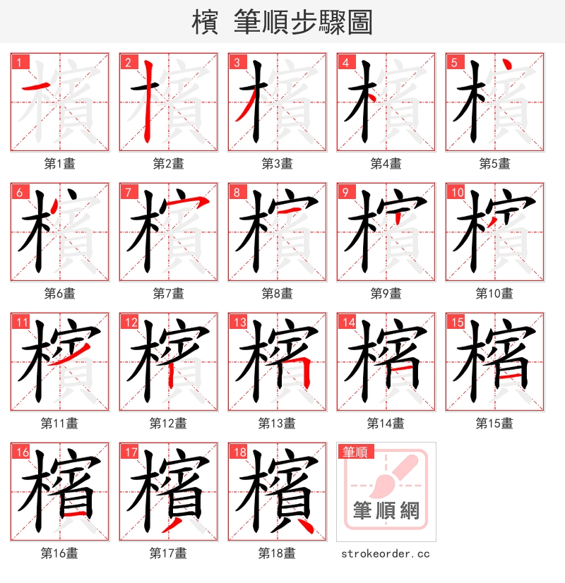 檳 的笔顺分步演示（一笔一画写字）