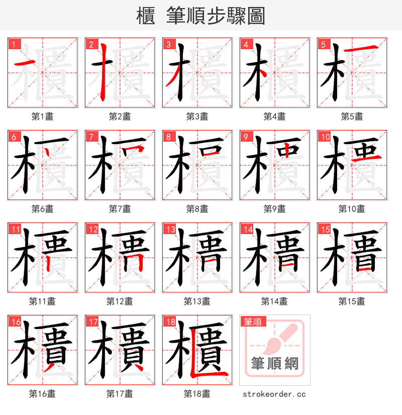 櫃 的笔顺分步演示（一笔一画写字）