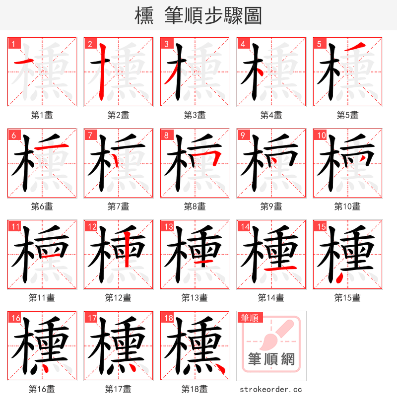 櫄 的笔顺分步演示（一笔一画写字）