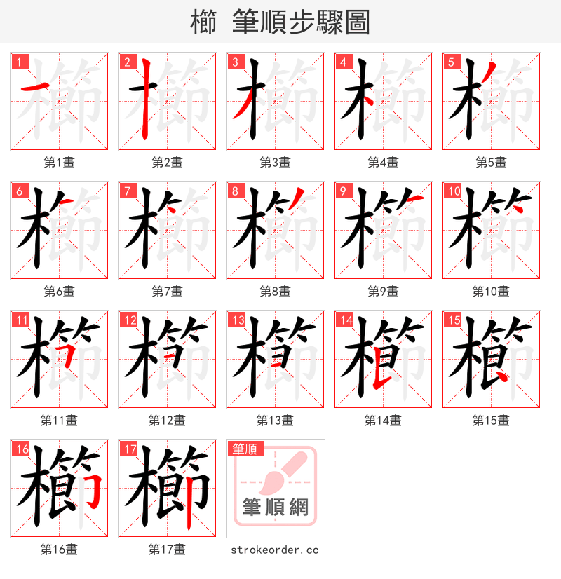 櫛 的笔顺分步演示（一笔一画写字）