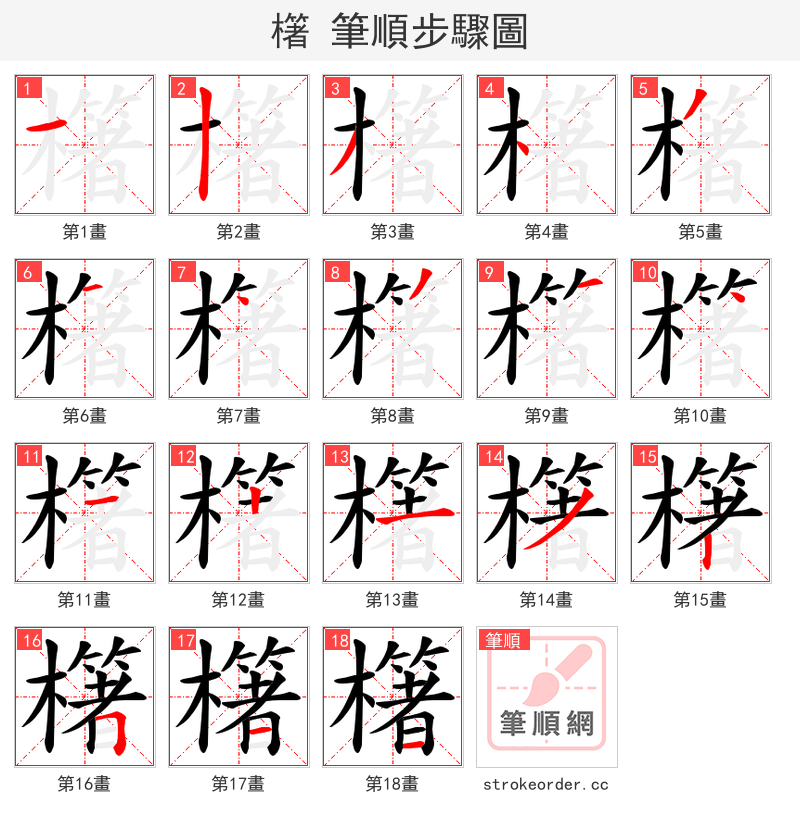 櫡 的笔顺分步演示（一笔一画写字）
