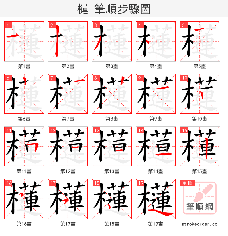 櫣 的笔顺分步演示（一笔一画写字）