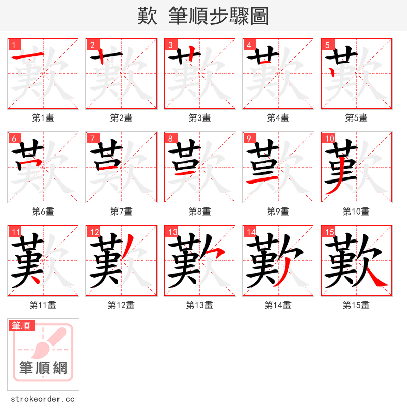 歎 的笔顺分步演示（一笔一画写字）