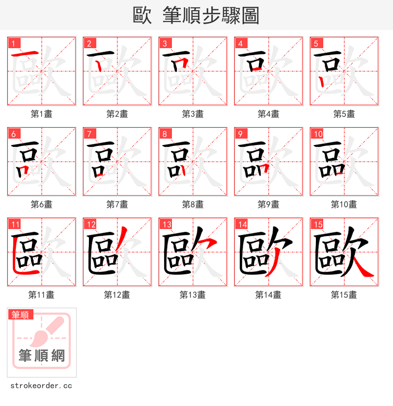 歐 的笔顺分步演示（一笔一画写字）