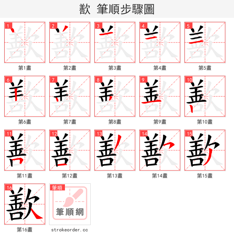 歚 的笔顺分步演示（一笔一画写字）