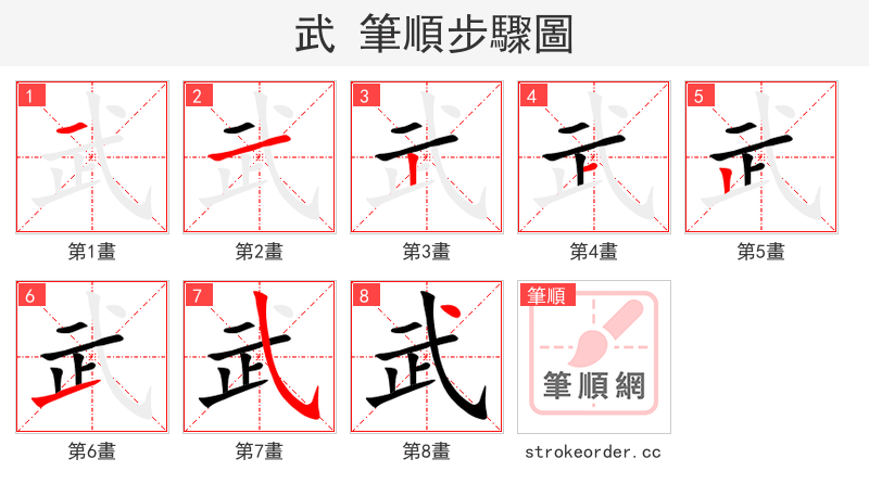 武 的笔顺分步演示（一笔一画写字）