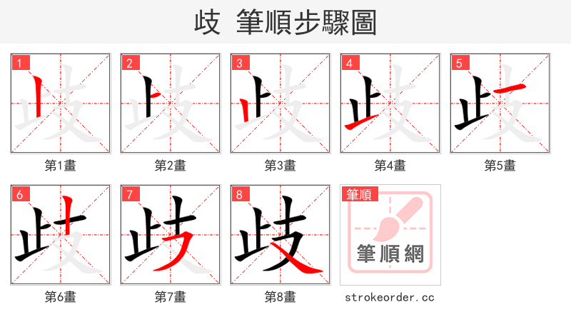 歧 的笔顺分步演示（一笔一画写字）