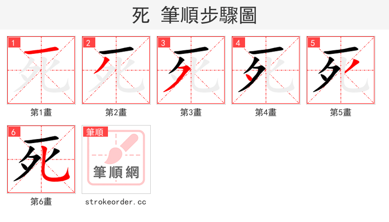 死 的笔顺分步演示（一笔一画写字）
