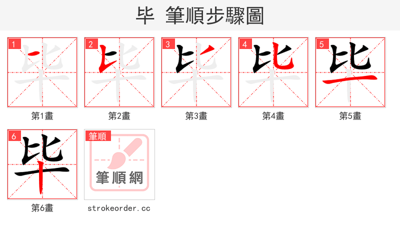 stroke order steps of 毕