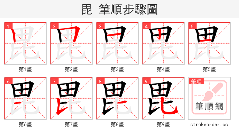 毘 的笔顺分步演示（一笔一画写字）