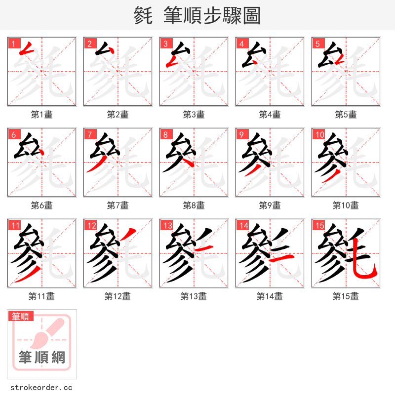 毿 的笔顺分步演示（一笔一画写字）