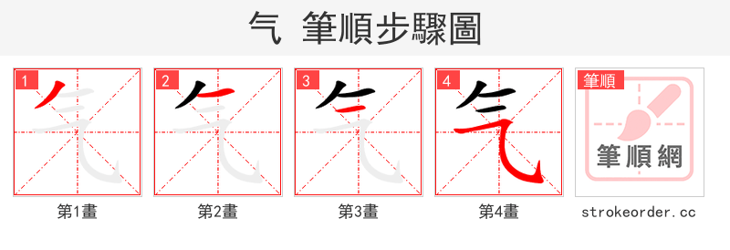 气 的笔顺分步演示（一笔一画写字）