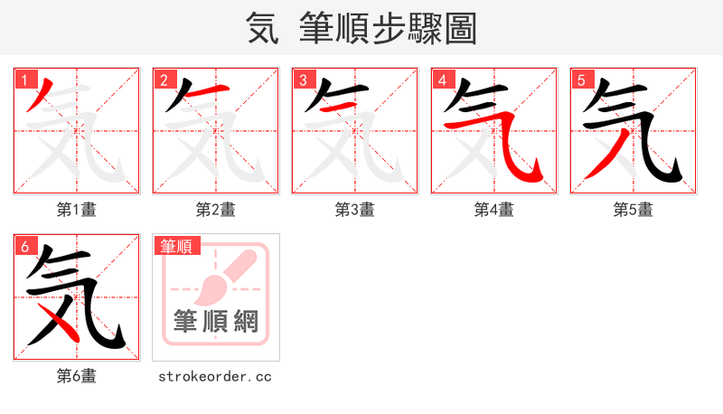 気 的笔顺分步演示（一笔一画写字）