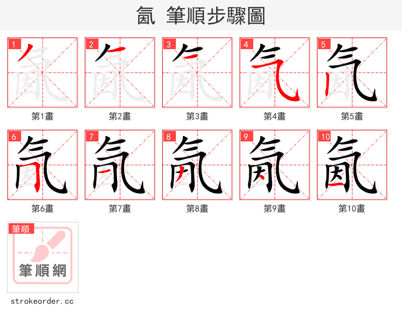 氤 的笔顺分步演示（一笔一画写字）