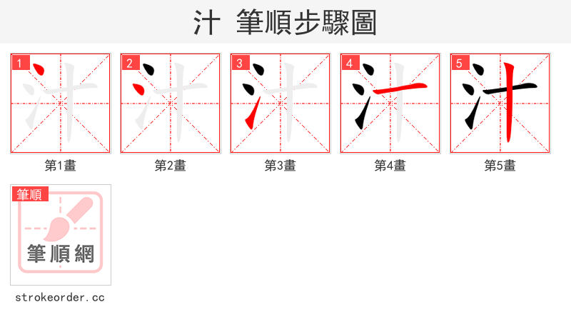汁 的笔顺分步演示（一笔一画写字）