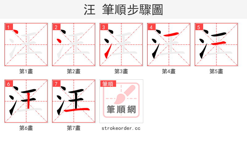 stroke order steps of 汪