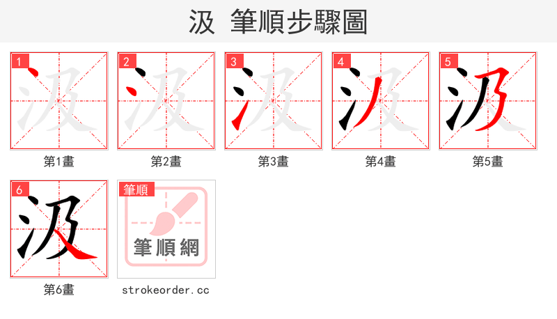stroke order steps of 汲