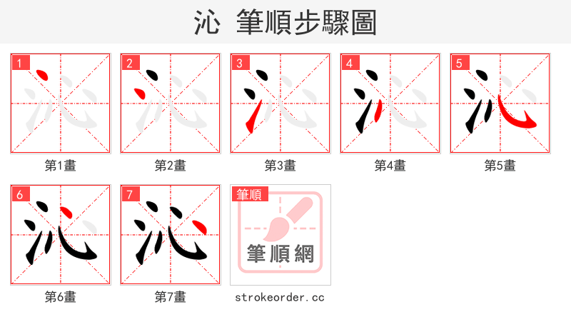stroke order steps of 沁