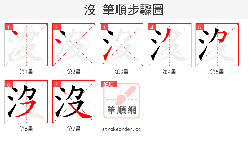 沒 的笔顺分步演示（一笔一画写字）