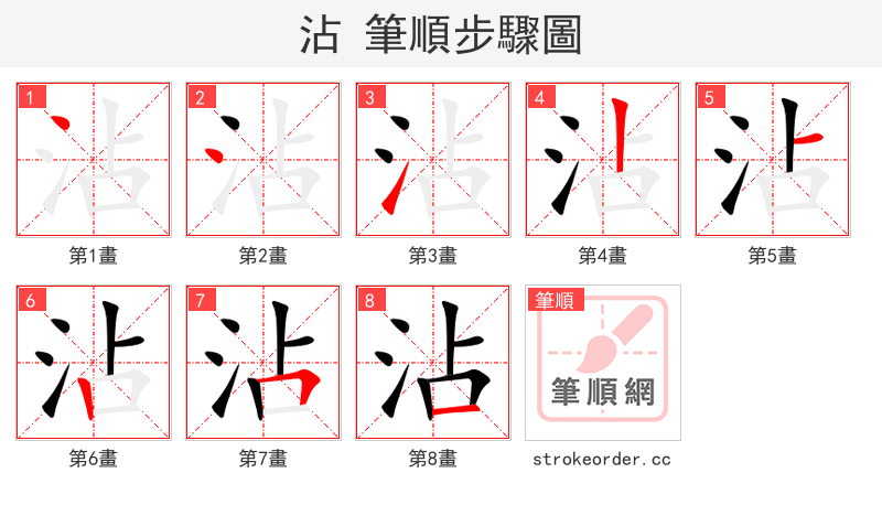 stroke order steps of 沾