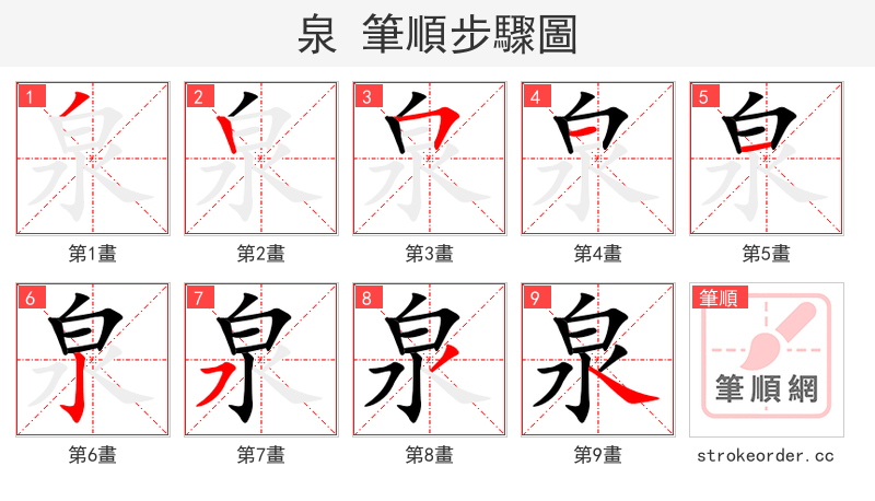 泉 的笔顺分步演示（一笔一画写字）