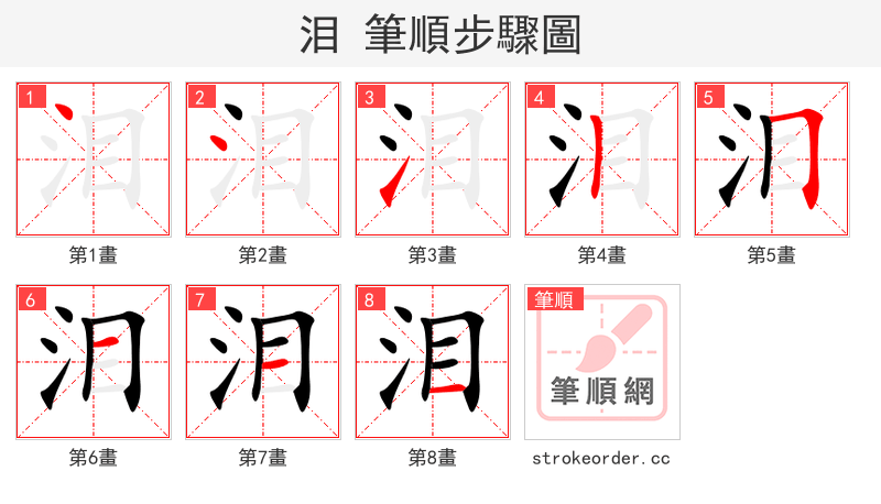 stroke order steps of 泪