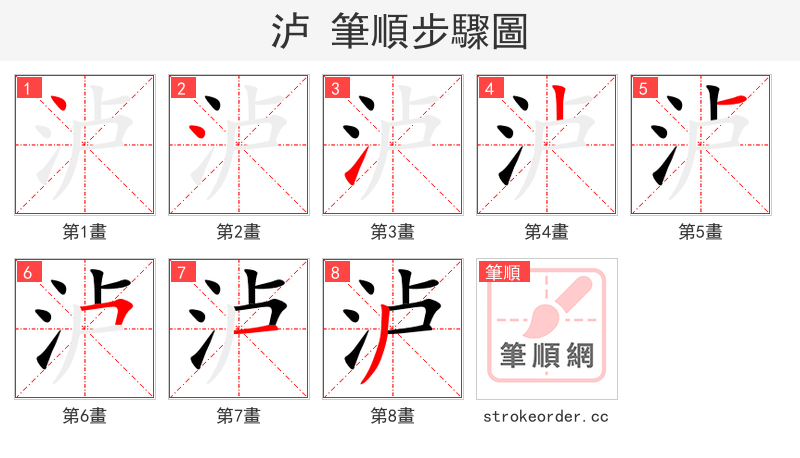 泸 的笔顺分步演示（一笔一画写字）