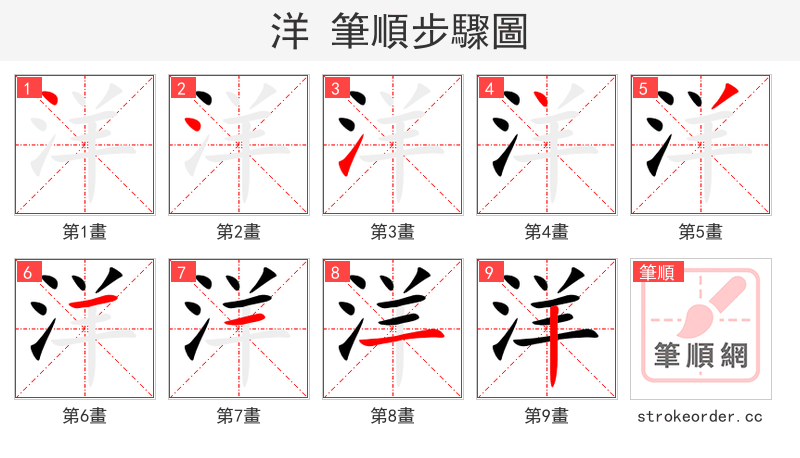 洋 的笔顺分步演示（一笔一画写字）