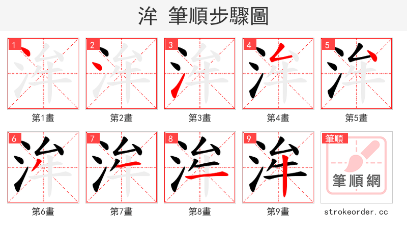 洠 的笔顺分步演示（一笔一画写字）