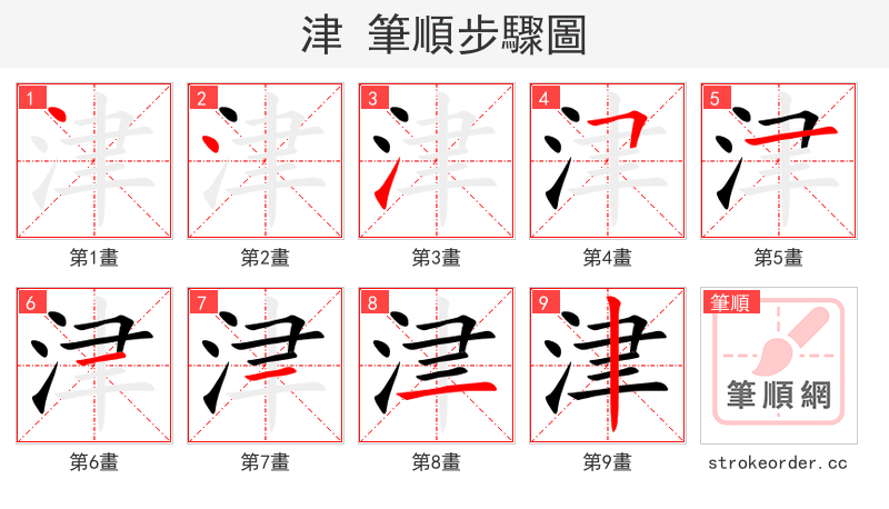 津 的笔顺分步演示（一笔一画写字）
