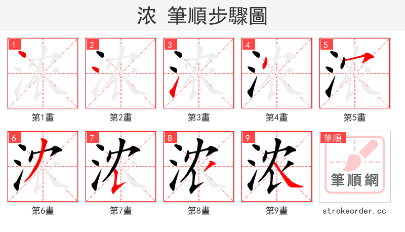 浓 的笔顺分步演示（一笔一画写字）