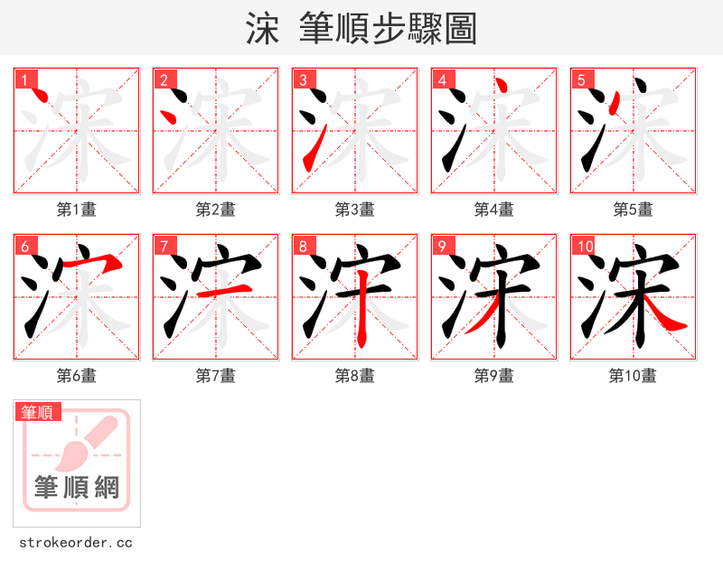 浨 的笔顺分步演示（一笔一画写字）