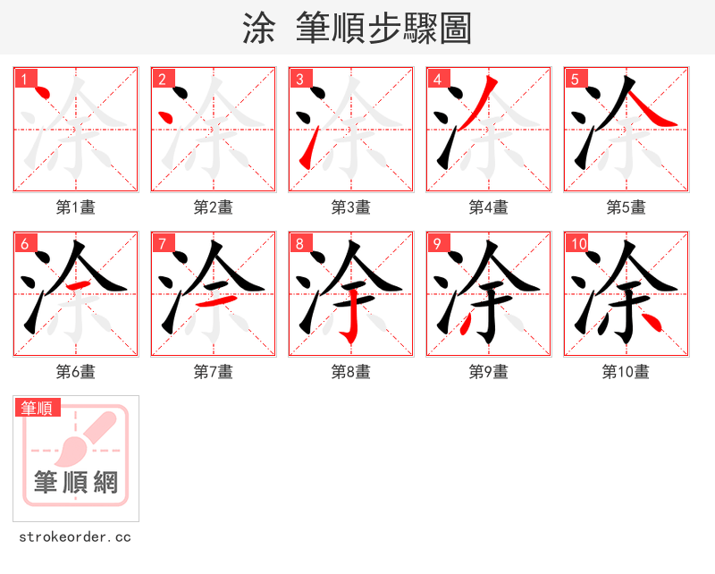 涂 的笔顺分步演示（一笔一画写字）