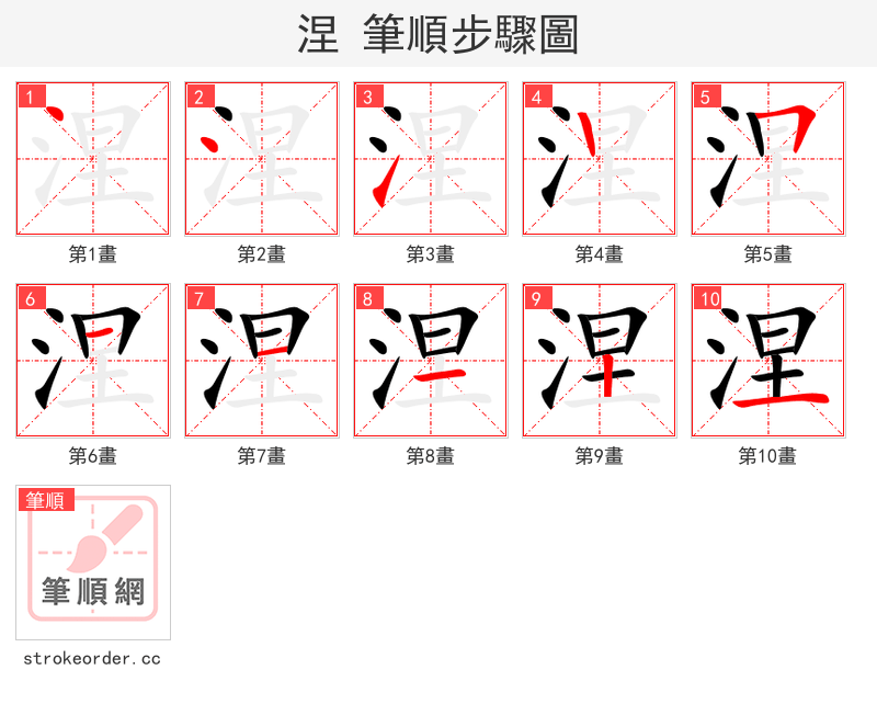 涅 的笔顺分步演示（一笔一画写字）