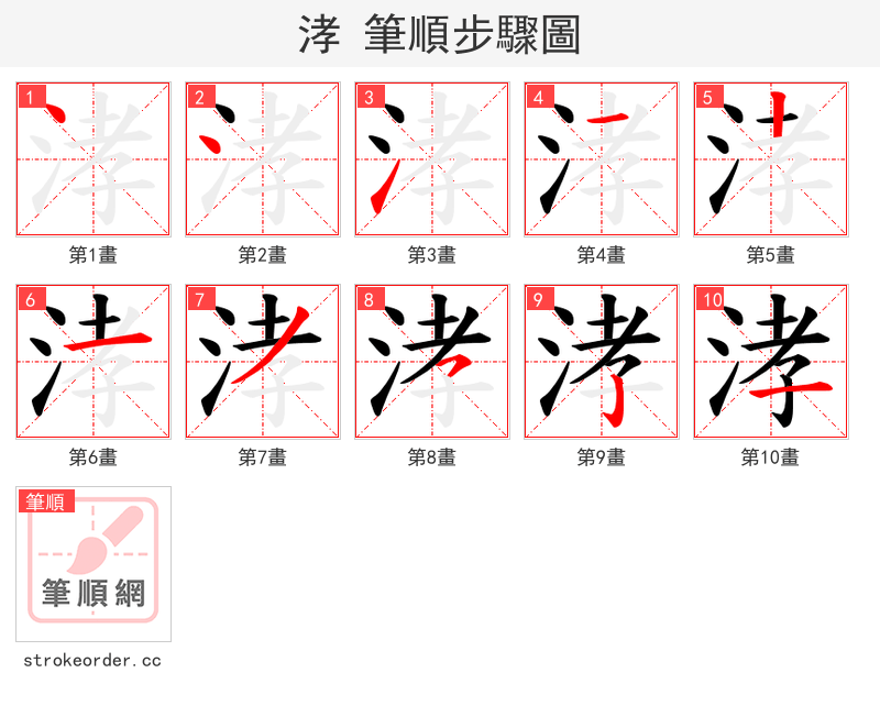 涍 的笔顺分步演示（一笔一画写字）