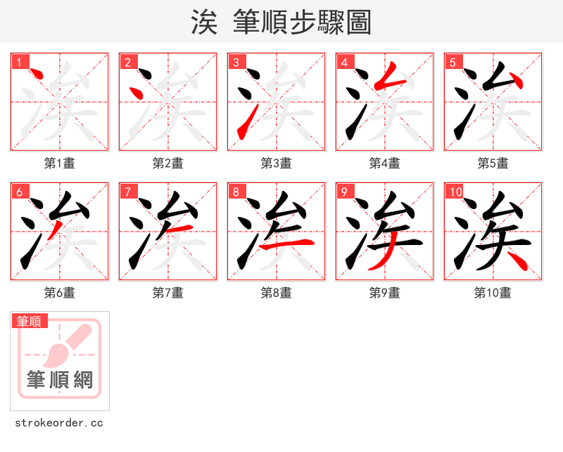 涘 的笔顺分步演示（一笔一画写字）