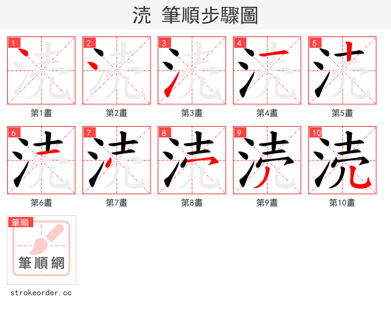 涜 的笔顺分步演示（一笔一画写字）