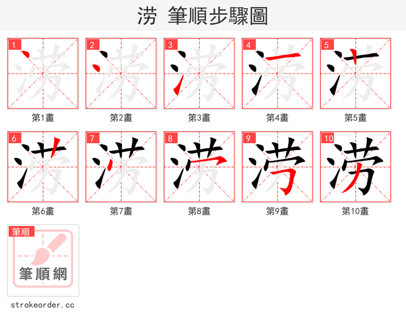 涝 的笔顺分步演示（一笔一画写字）
