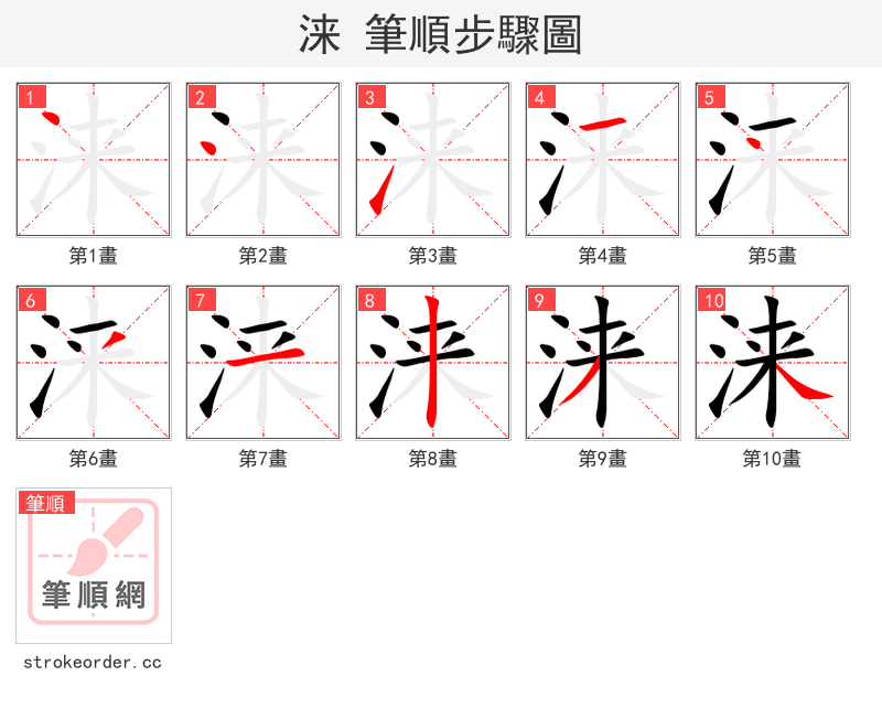 涞 的笔顺分步演示（一笔一画写字）
