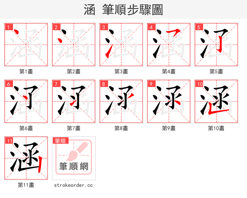 涵 的笔顺分步演示（一笔一画写字）